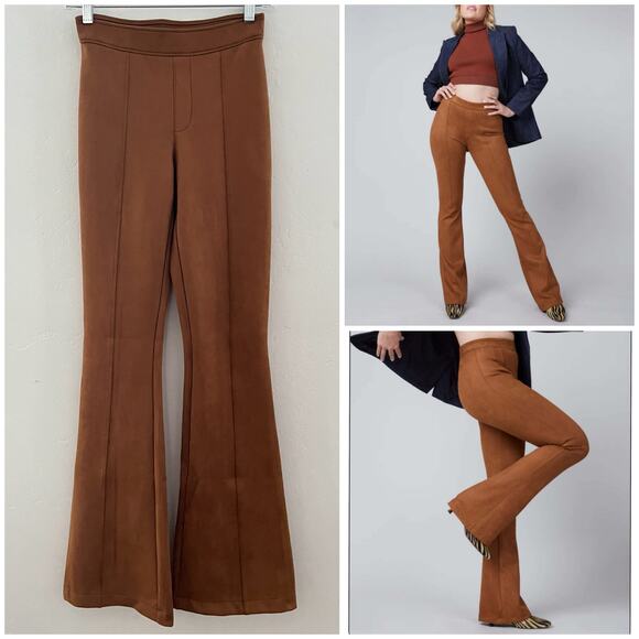 Spanx Faux Suede Flare Pants Women's XS in Rich Caramel Pull-On Stretch NWT - Picture 1 of 12